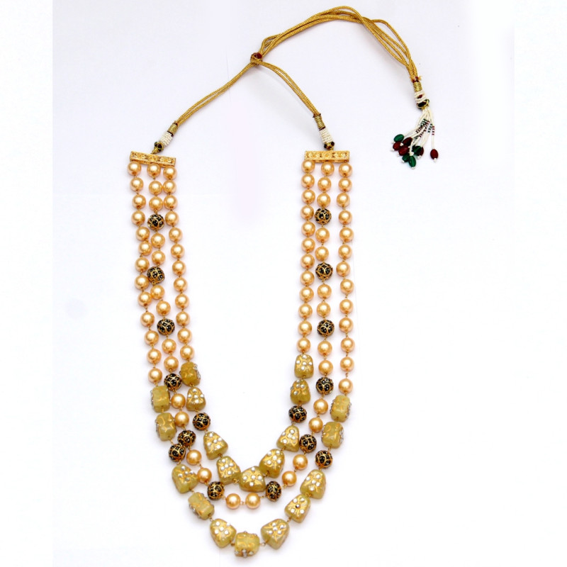 NECKLACE PEARLS,MARCASITE BEAD,YELLOW CALCEDONIA