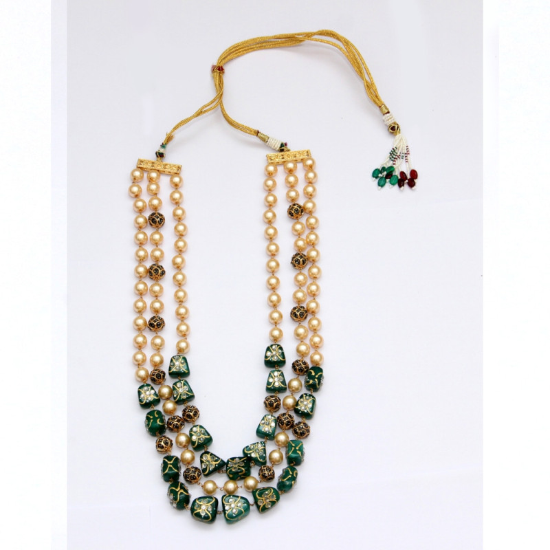NECKLACE PEARLS,MARCASITE BEADS,GREEN ONYX