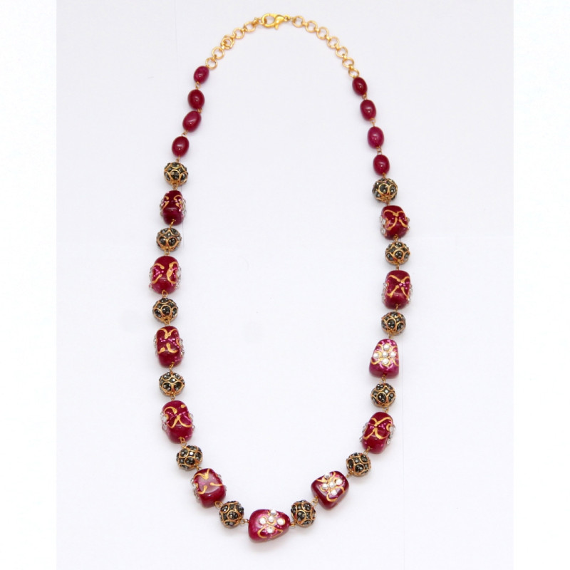 NECKLACE CALCEDONIA MARCASITE BLACK BEADS