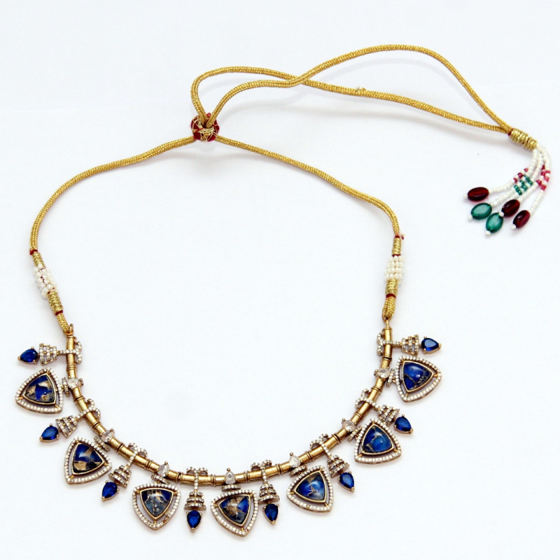 Neckalce Set Antique Finish with Doublet Blue Stone
