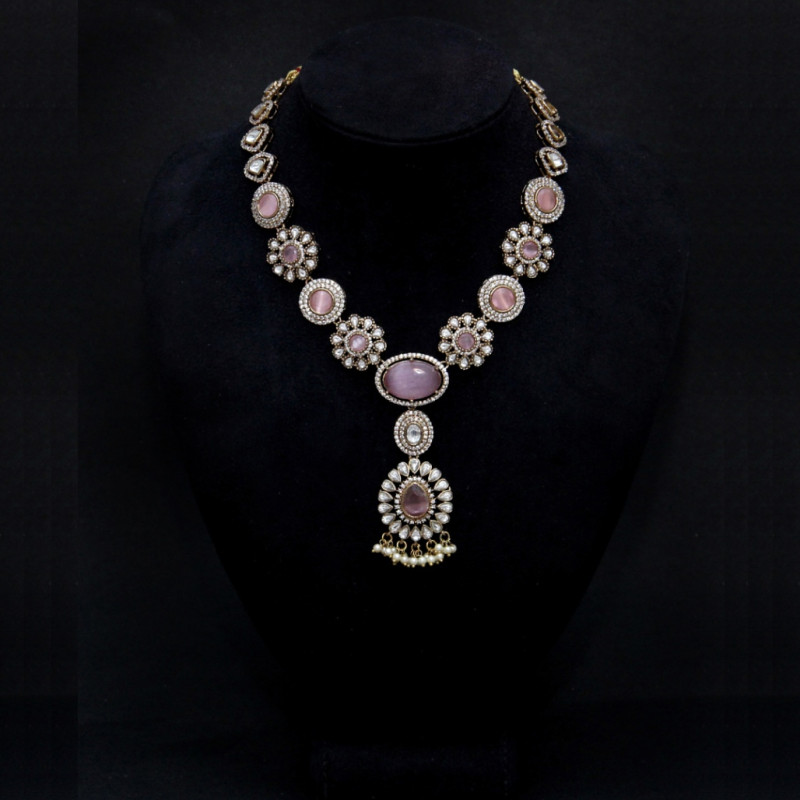 NECKLACE SET ANTIQUE FINISH WITH PURPLE JADE