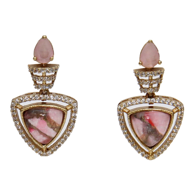 Neckalce Set Antique Finish with Doublet Dark Pink Stone